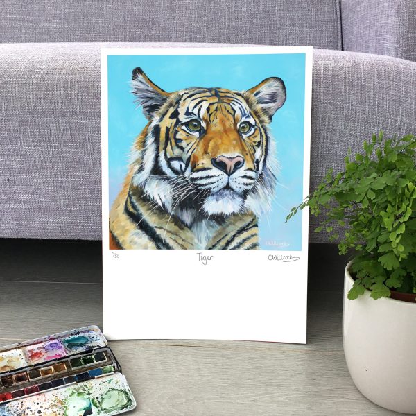 A3 tiger print art by Clare Willcocks