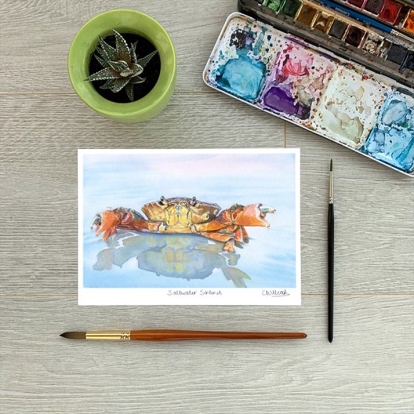 A5 watercolour crab print by Clare Willcocks - ocean art