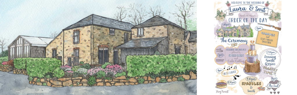 Wedding venue illustration and illustrated order of service