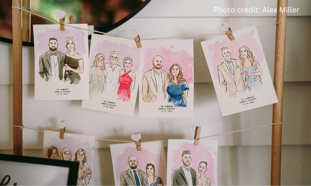 Guest portraits by live portrait artist Clare Willcocks.